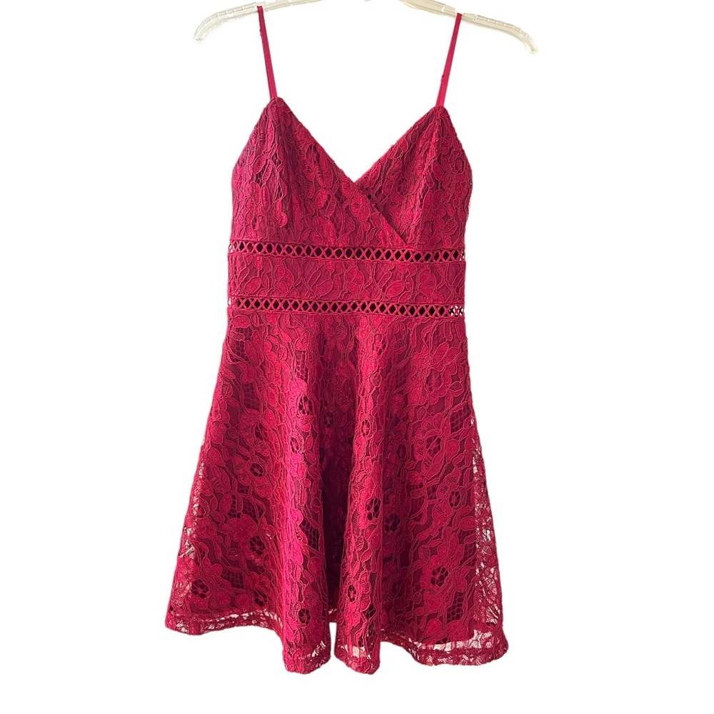 Burgundy Sarah Ladder Trim Flare Mini Dress